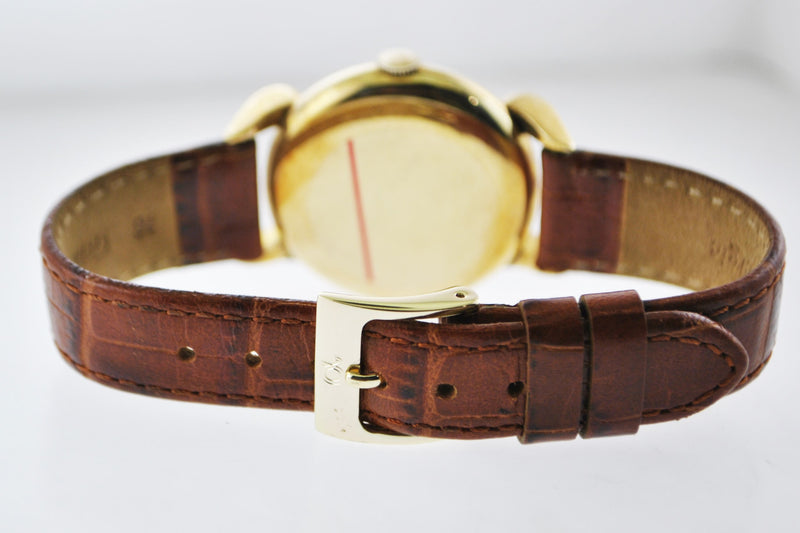 TIFFANY & CO. Rare 18K Yellow Gold Round Mechanical Wristwatch on Brown Leather Strap - $10K VALUE APR 57