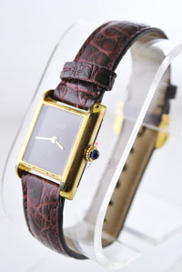 CARTIER Must de Cartier YG Rectangle Wristwatch w/ Ruby-tone Face - $4K VALUE APR 57