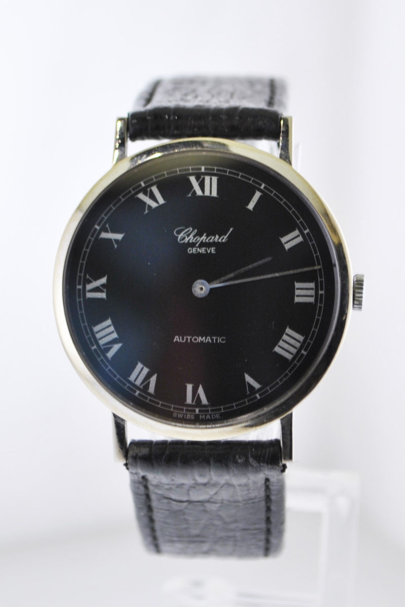 CHOPARD Ultra Thin 18K White Gold Automatic Wristwatch on Black Leather Strap, Ref. #1038 - $10K VALUE APR 57