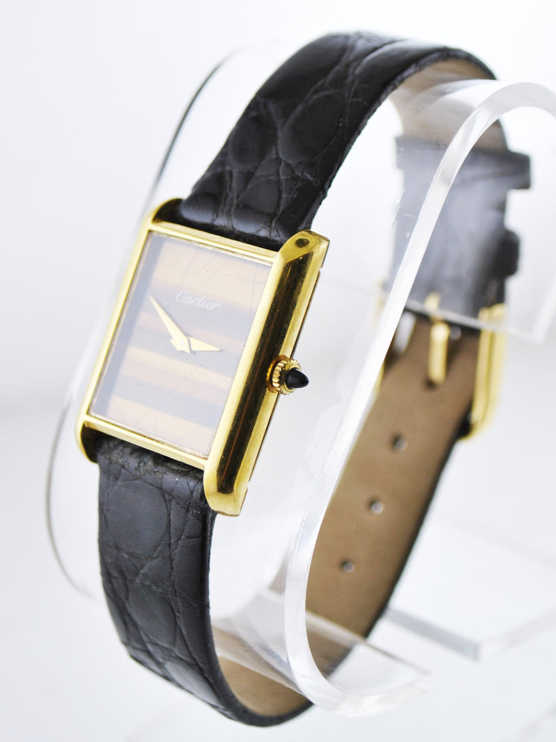 CARTIER Must de Cartier Rare YG Rectangle Wristwatch w/ Tiger Eye Style Dial - $4K VALUE APR 57