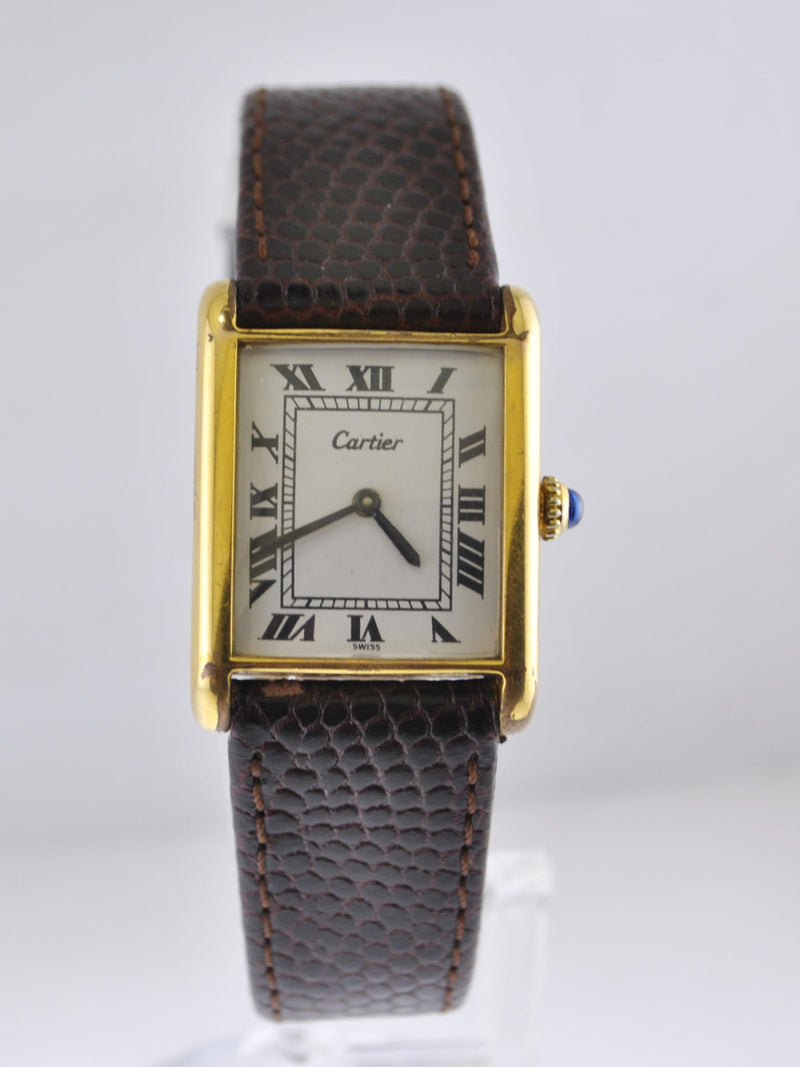 1960's Cartier Classic Vintage Men's Wristwatch Gold Tone on Brown Leather Strap - $6K VALUE APR 57