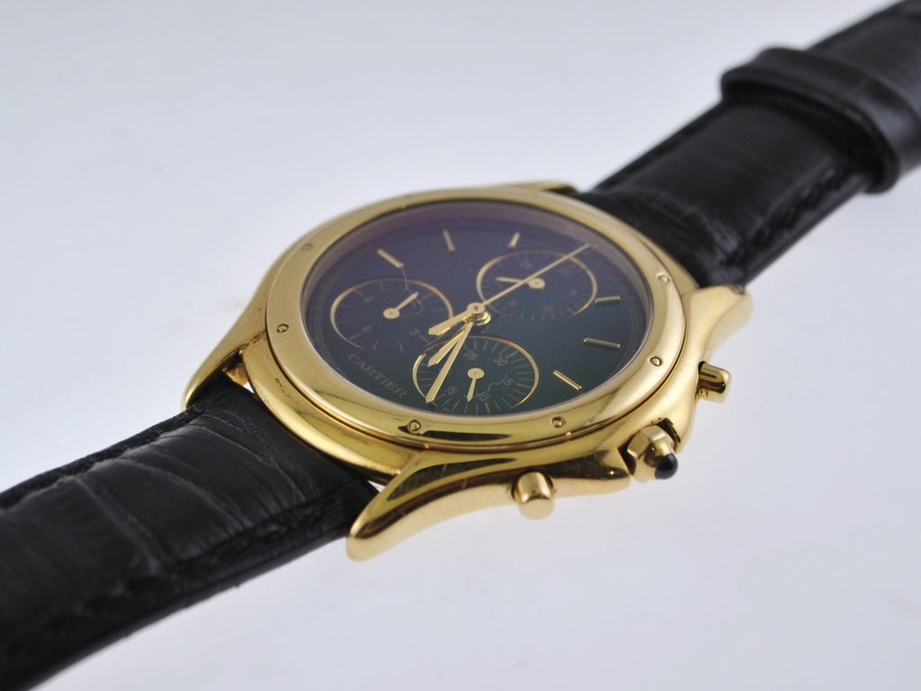 Vintage Cartier Watch Chronograph in 18K YG Water Resistant