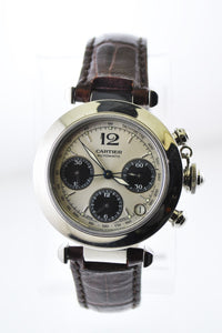 CARTIER Pasha de Cartier #2412 Chronograph Automatic Wristwatch Panda Style Dial in Stainless Steel - $15K VALUE APR 57