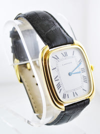 CARTIER Jumbo Cushion 18K Yellow Gold Wristwatch on Black Leather Strap - $30K VALUE APR 57