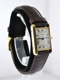 CARTIER Louis Tank #1140 Rectangle Quartz Wristwatch in 18 Karat Yellow Gold on Brown Strap - $12K VALUE APR 57