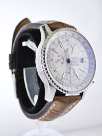 Breitling Chronometre Navitimer World Watch on Original Brown Leather Strap Stainless Steel - $13K VALUE APR 57