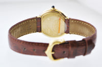 CARTIER Trinity 18K Yellow, Rose, & White Gold Wristwatch on Brown Strap, #2357 - $20K VALUE APR 57