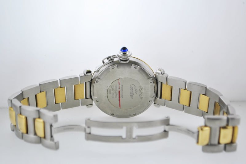 CARTIER Pasha de Cartier #1034 Automatic Wristwatch Beige Textured Dial Two-tone Link Band in 18K YG / SS - $30K VALUE APR 57