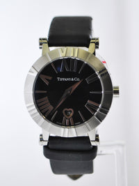 TIFFANY & CO. Atlas Quartz Wristwatch Round Case Water Resistant in Stainless Steel on Original Black Strap - $4K VALUE APR 57