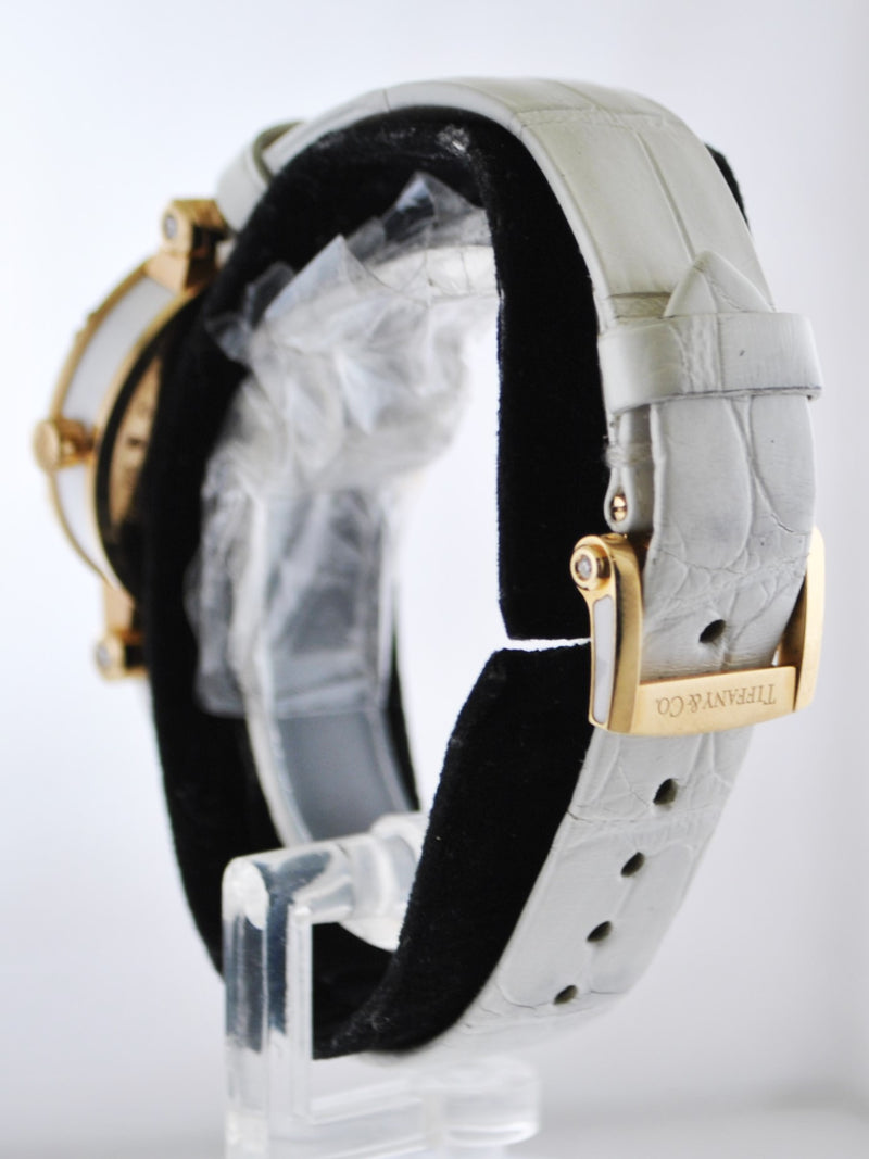 TIFFANY & CO. Atlas Diamond 18K Rose Gold Wristwatch on Original White Strap - $20K VALUE APR 57