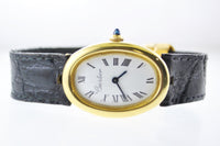 Cartier Baignoire Mechanic Oval Ladies Wristwatch on Original Black Leather Strap in 18 Karat Yellow Gold - $40K VALUE APR 57