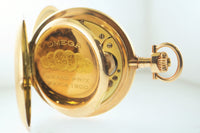 1900 Vintage Triple Signed Omega 14K Yellow Gold Pocket Watch with 24 Hour Arabic Dial - $20K VALUE APR 57