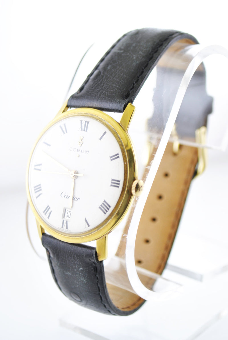 Corum and Cartier Men's Mechanic Watch on Leather Strap in 18K YG