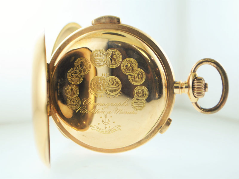 20th Century Tempora 14K Rose Gold Chronograph Pocket Watch with Minute Repeater & Hunting Case - $20K VALUE APR 57