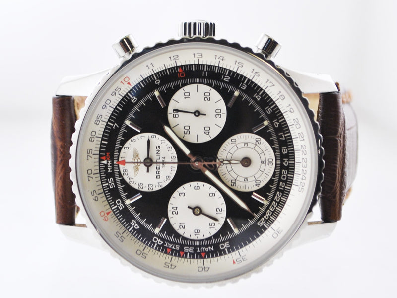 Breitling 1884 Chronometer Navitimer Black & White Dial on Brown Leather Strap in Stainless Steel - $15K VALUE APR 57