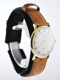 TIFFANY & CO. Elegant Thin Round Solid Yellow Gold Wristwatch on Brown Leather Strap - $6K VALUE APR 57