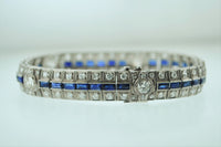 1920s Handmade Antique Platinum 3ct. Diamond, 2.5ct. Sapphire Bracelet - $40K APR Value w/ CoA! APR 57