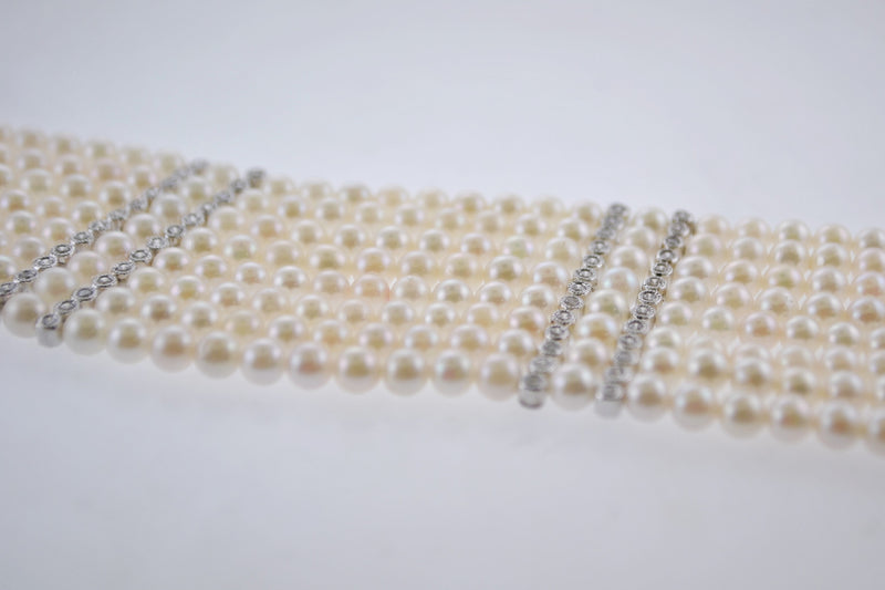 Designer's Diamond Pearl Wide Necklace +5 TCW, Appr. 500 Pearls in 18 Karat White Gold - $8K VALUE APR 57