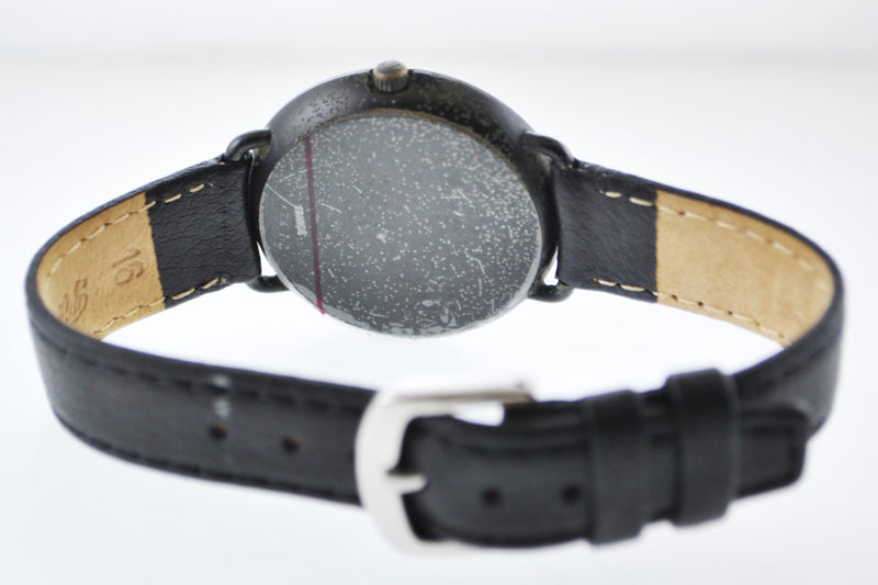 TIFFANY & CO. Ultra Thin Round Black Matte PVD SS Wristwatch on Black Leather Strap - $6K VALUE APR 57