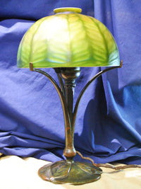 TIFFANY STUDIOS Vintage 1910's Lamp L.C.T. Favrile Glass and Bronze Three Leafs Base Signed - $30K VALUE* APR 57