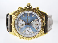 BREITLING 18K Yellow Gold Chronograph Wristwatch w/ Special Blue Mother of Pearl & Diamond Dial - $35K VALUE APR 57