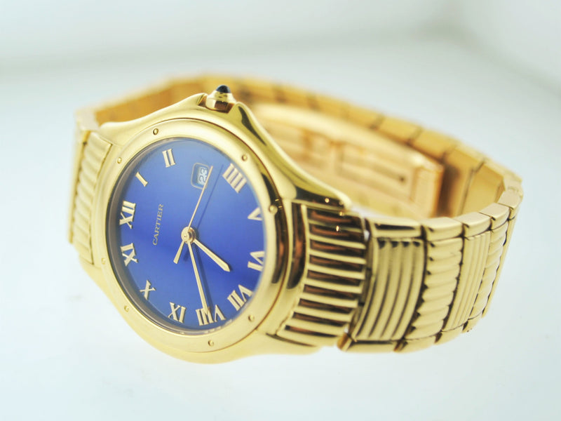 Cartier Cougar 18K Yellow Gold Men's Wristwatch with Very Unique Sapphire Style Dial - $35K VALUE APR 57