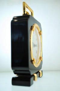 Contemporary Cartier Desk Table Clock Black Onyx & Gold Tone Style $5K VALUE APR 57