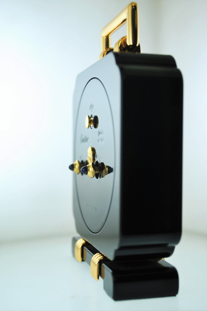 Contemporary Cartier Desk Table Clock Black Onyx & Gold Tone Style $5K VALUE APR 57