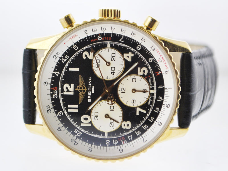 BREITLING Navitimer 18K Yellow Gold Chronograph Men's Automatic Wristwatch w/ Black Dial & 3 Silver Sub-dials -  $30K VALUE APR 57