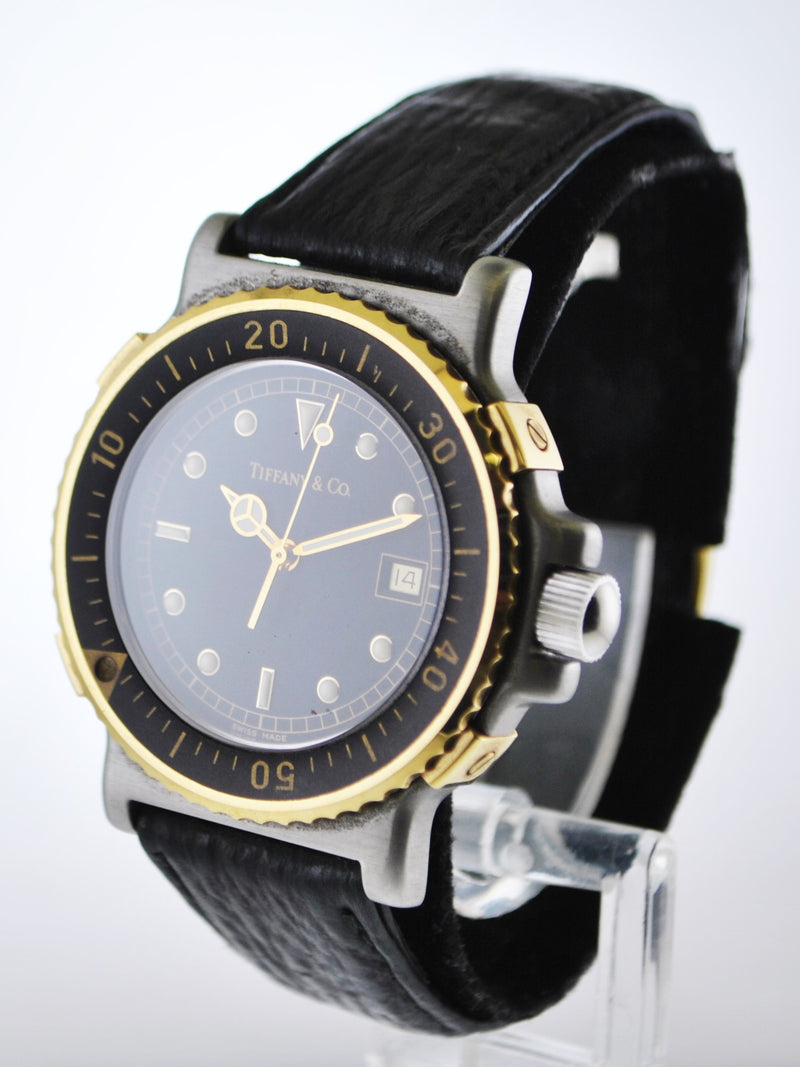 TIFFANY & CO. Two-tone 18KYG/SS Quartz #M 0720 Date Wristwatch w/ Rotating Bezel - $4K VALUE APR 57