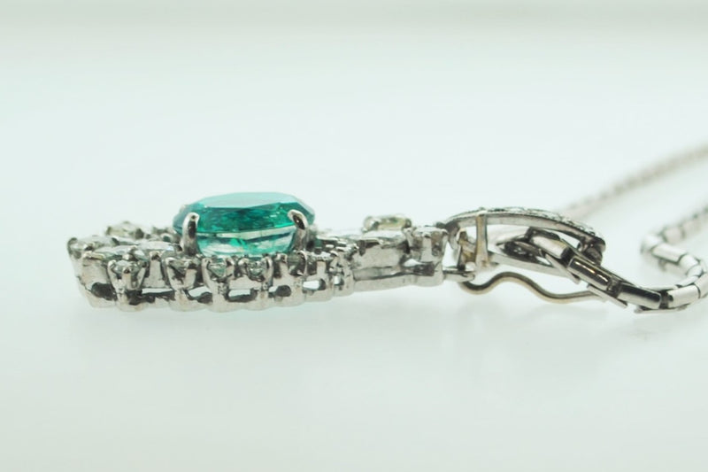 Vintage Designer Asymmetrical 2+ Carat Emerald & Diamond Pendant Necklace in White Gold - $45K VALUE APR 57