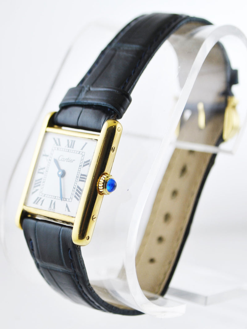 Cartier Tank Mechanic Wristwatch Rectangle Triple Signed in 18K Yellow Gold on Original Strap - $20K VALUE APR 57