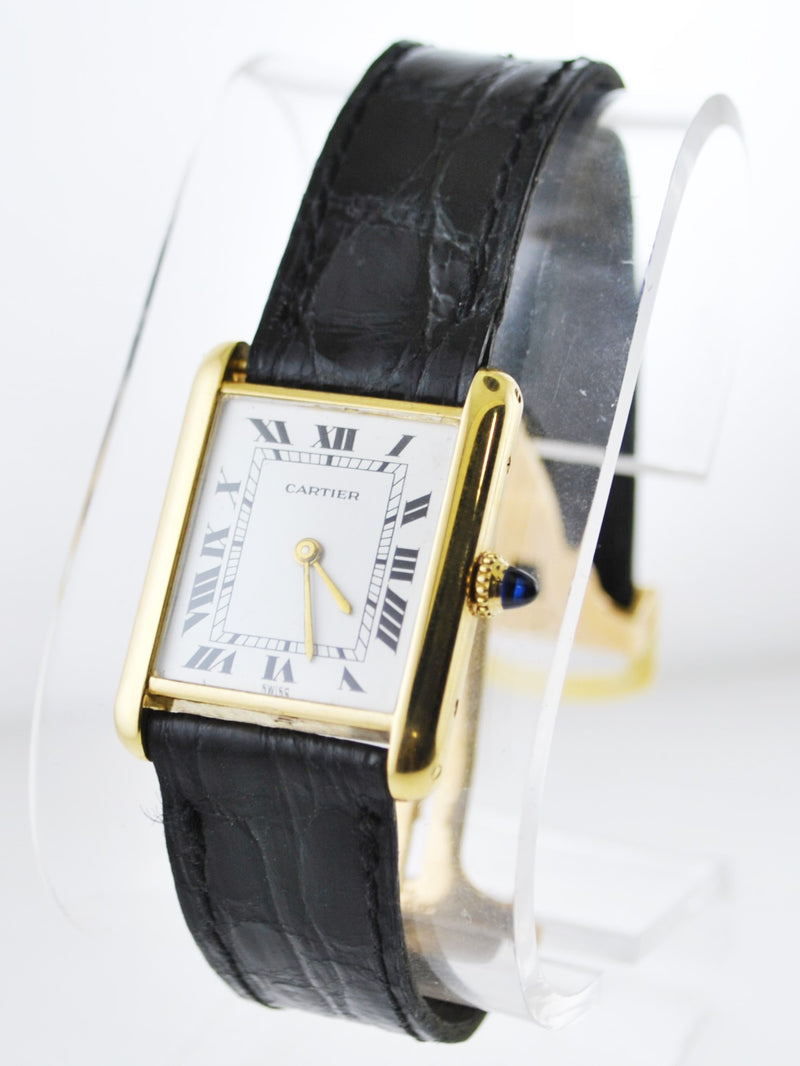 Cartier Tank Mechanic Wristwatch Rectangle Triple Signed in 18K Yellow Gold on Original Strap - $25K VALUE APR 57