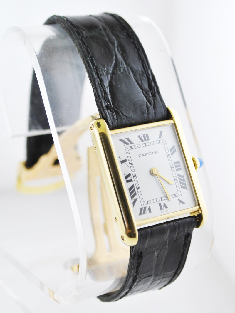 Cartier Tank Mechanic Wristwatch Rectangle Triple Signed in 18K Yellow Gold on Original Strap - $25K VALUE APR 57