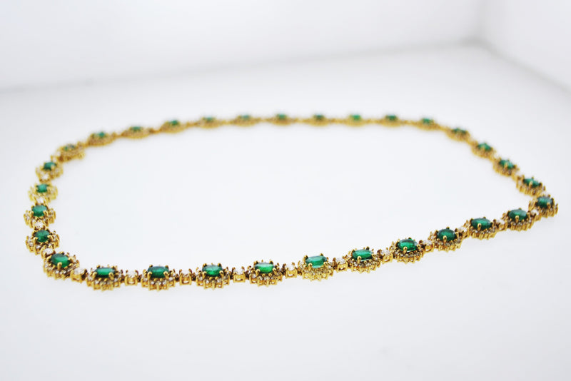 Designer Handmade Emerald Diamond Necklace +27 Cts TCW Set Floral Design in 18 Karat Yellow Gold - $60K VALUE APR 57