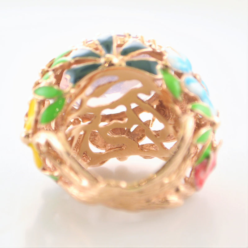 Vintage Style Designer 20+ Carat Morganite Floral Ring with Diamonds & Enamel Work in 18K Rose Gold - $10K VALUE APR 57