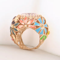 Vintage Style Designer 20+ Carat Morganite Floral Ring with Diamonds & Enamel Work in 18K Rose Gold - $10K VALUE APR 57