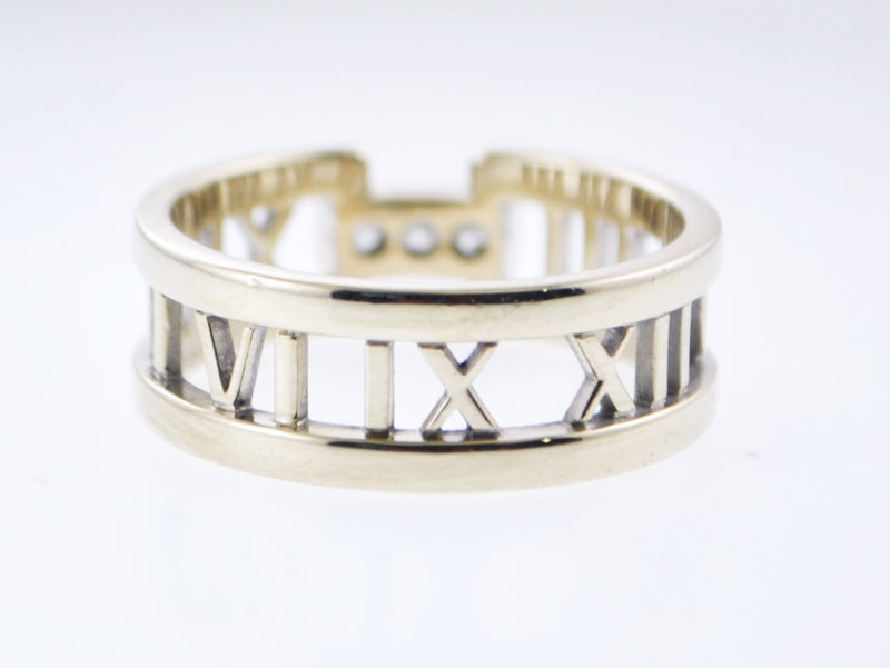 TIFFANY & CO. 18K White Gold Roman Numerals Ring Band w/ Diamonds