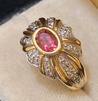 Cartier-style Designer's Solid Yellow Gold with Tourmaline & 20 Diamonds Ring - $6K Appraisal Value w/CoA} APR57