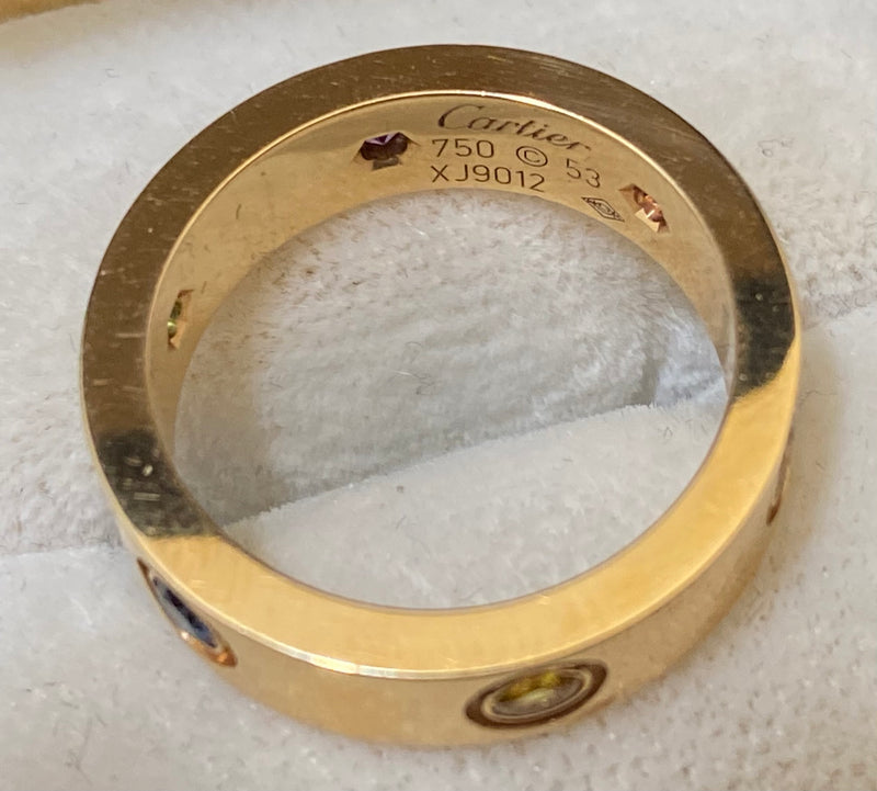 CARTIER Love Ring 18K Rose Gold with Sapphire & Garnet & Amethyst - $8K Appraisal Value w/CoA} APR57