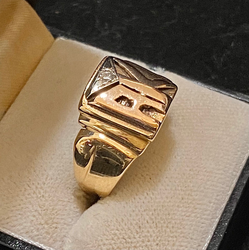 1920’s Antique Designer Solid Rose/White Gold with Diamond Initial Ring $5K Appraisal Value w/CoA} APR57