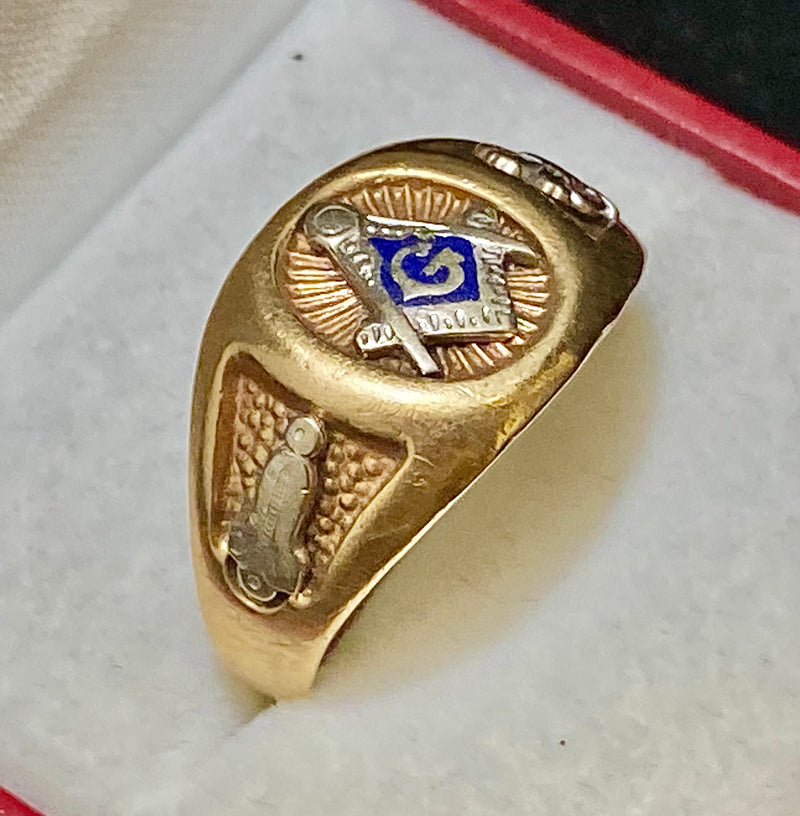 Unique Solid Yellow & White Gold Freemason Ring - $6K Appraisal Value w/CoA} APR57
