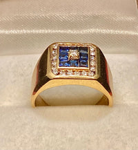 Incredible Designer Solid Yellow Gold with Diamond & Sapphire Ring - $10K Appraisal Value w/CoA} APR57