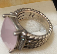 DAVID YURMAN Vintage Design Sterling Silver with Rose Quartz & Diamond Ring - $5K Appraisal Value w/CoA} APR57