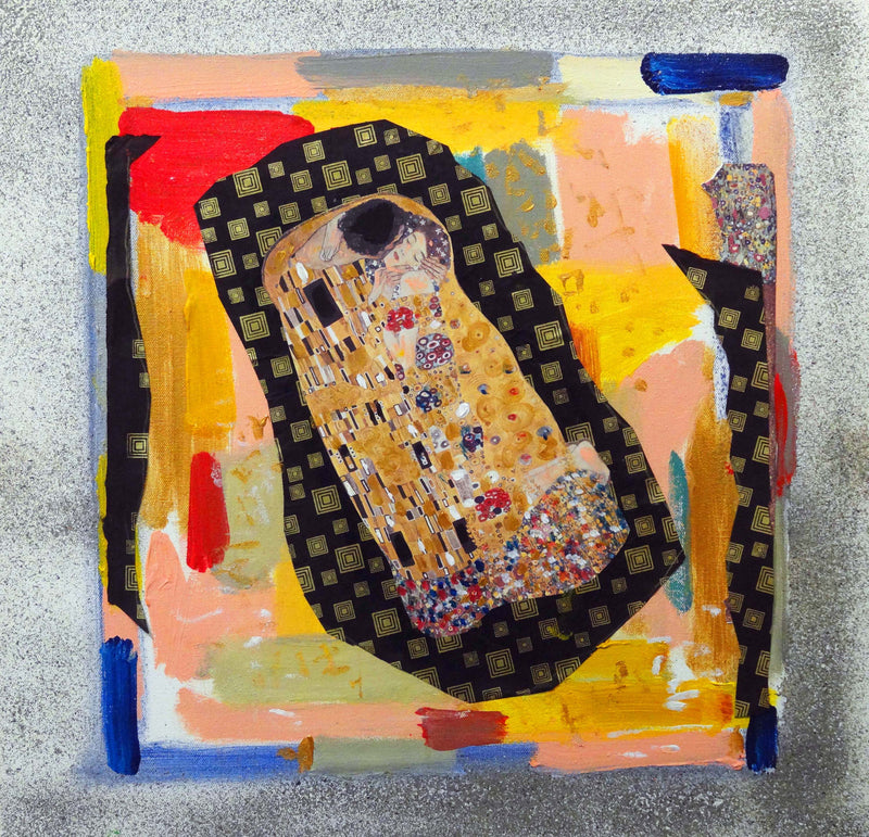 WAYNE ENSRUD "The Kiss" Acrylic, Sand Paint, Fabric, and Fiber Paper on Canvas, 2008 APR 57