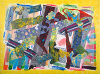 WAYNE ENSRUD "Happy Habit" Acrylic, Fabric, and Fiber Paper on Canvas, 2009 APR 57