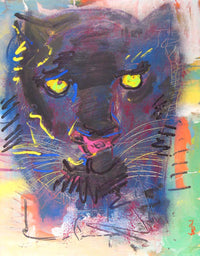 WAYNE ENSRUD "Black Panther With Green Eyes" Acrylic on Canvas, 1997 APR 57