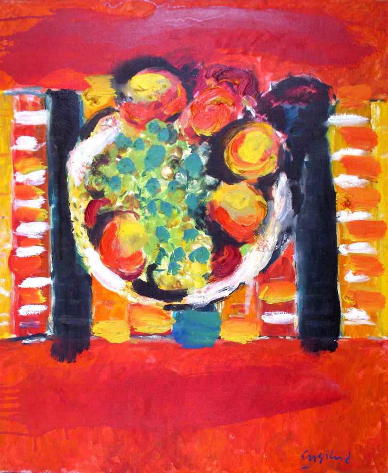 WAYNE ENSRUD "Plate of Fruit" Acrylic on Canvas, C. 1985 APR 57