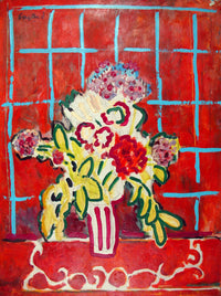 WAYNE ENSRUD "Mixed Bouquet on a Crimson Background" Acrylic on Canvas, 1987 APR 57