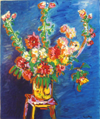 WAYNE ENSRUD "Floral Bouquet on Azure Blue Background" Acrylic on Canvas, C. 1988 APR 57